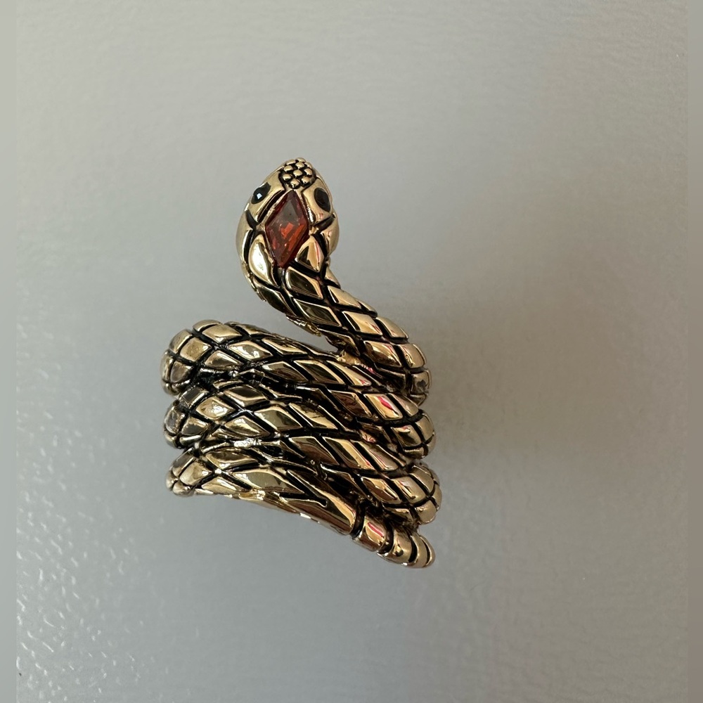 VINTAGE SNAKE WRAP RING with Burnt Orange Crystal Accent Bold Luxury Statement